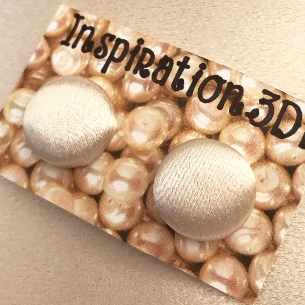 Champagne Satin Button Earrings